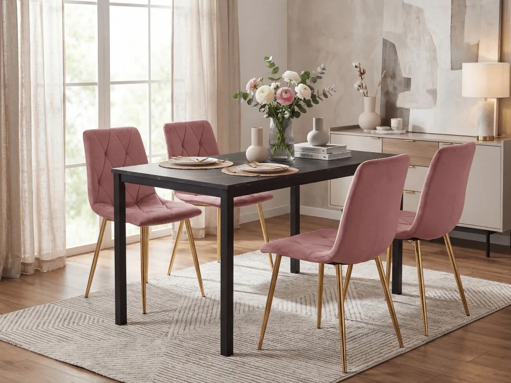 Scaun de dining din catifea roz LIBRA cu picioare aurii