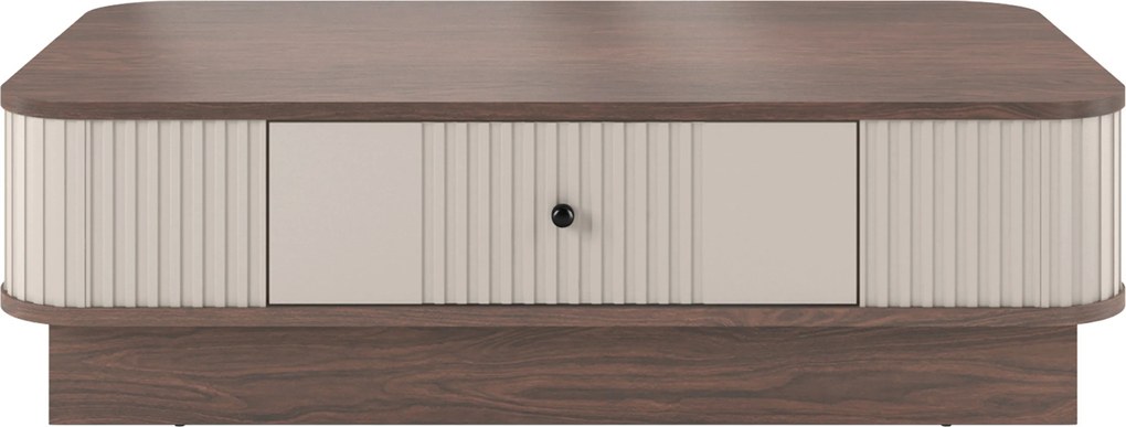 Măsuță de cafea Vesper 103x60 cm cu sertar pe plintă - cashmir / nuc / mâner negru