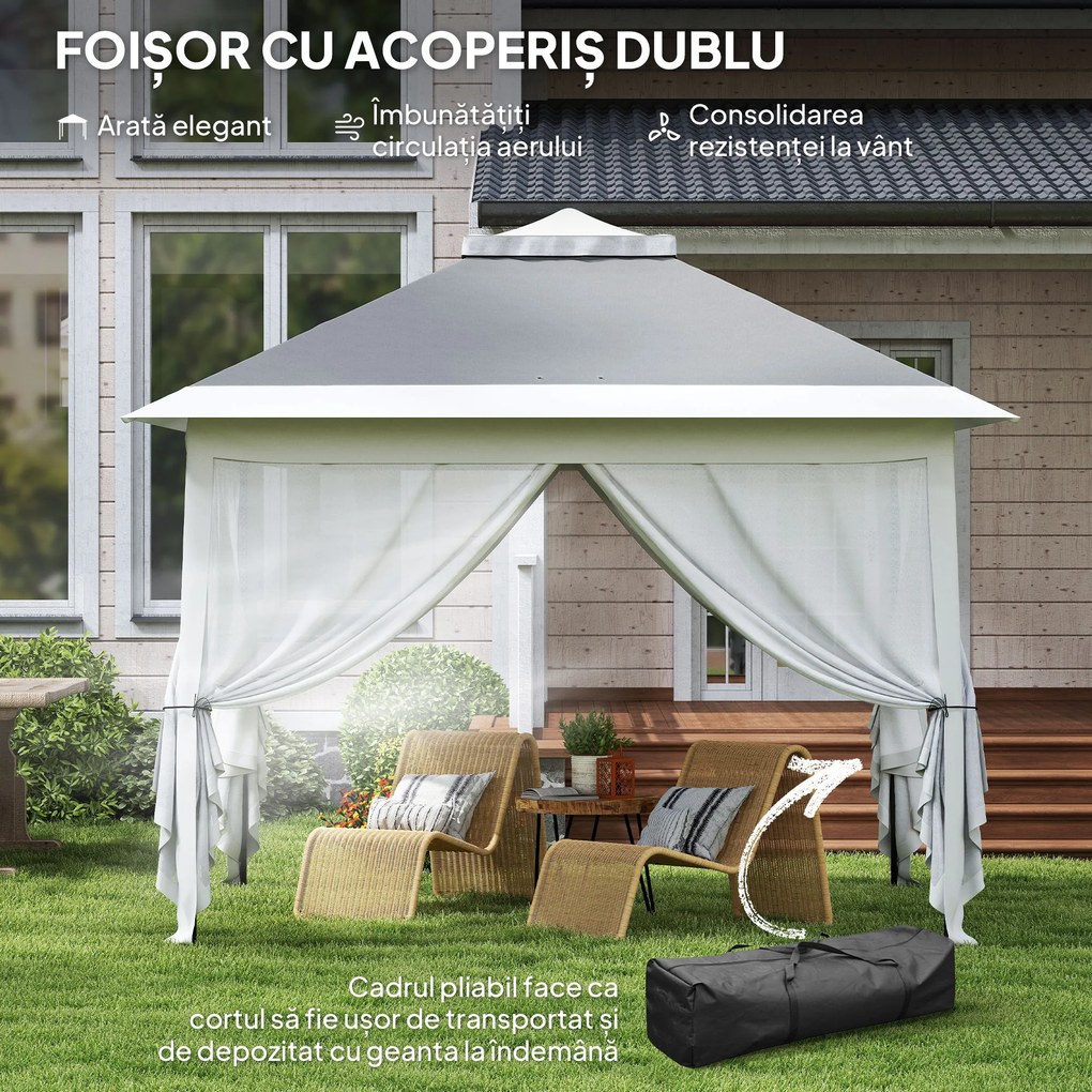 Outsunny Foișor Pliabil cu Plasă de Țânțari, Baldachin Dublu, Înălțime Reglabilă și Geantă, 330x330x288 cm, Bej | Aosom Romania