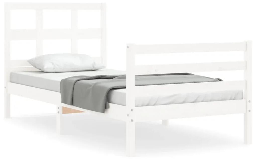 3194792 vidaXL Cadru de pat cu tăblie single mic, alb, lemn masiv