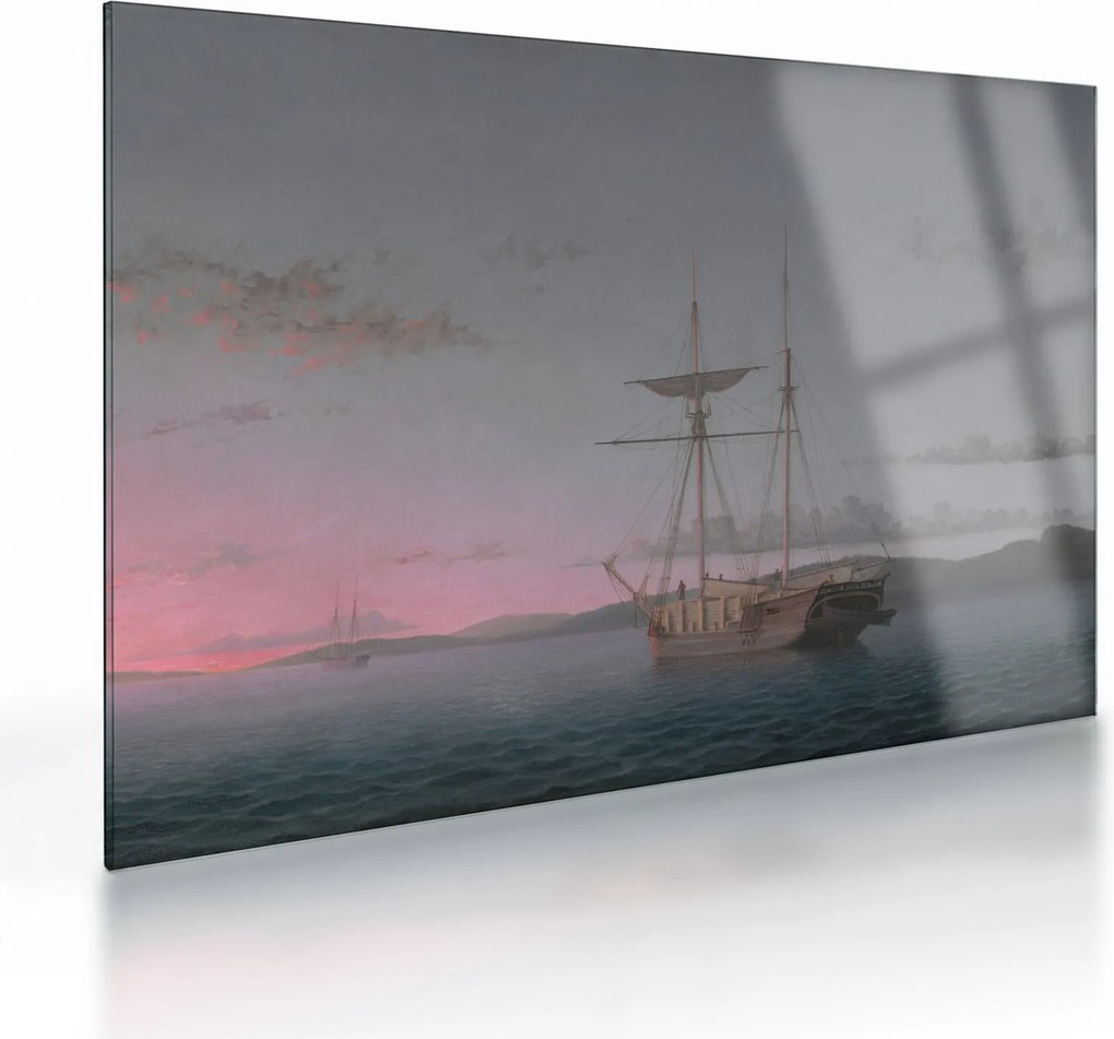 Tablou pe sticlă - Fitz Henry Lane, Lumber Schooners at Evening on Penobscot Bay, reproducere (70x50 cm)
