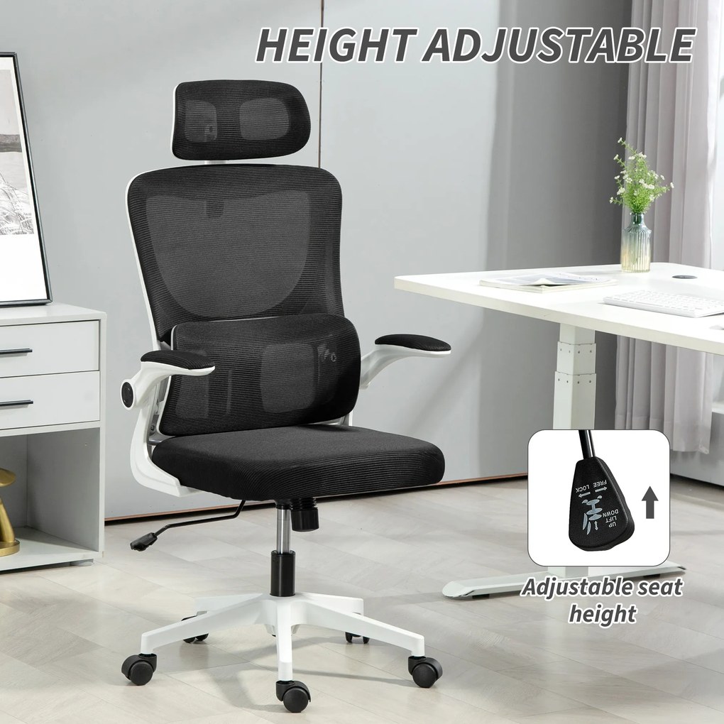 Vinsetto Scaun de Birou Ergonomic cu Tetieră Detașabilă Negru | Aosom Romania