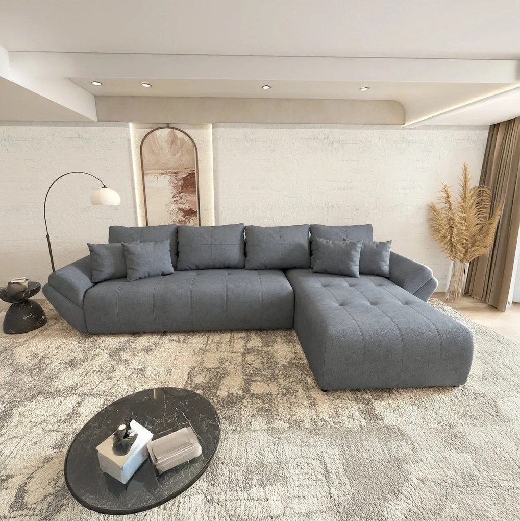 Colțar extensibil dumonde cu ladă de depozitare si sezut confortabil din spuma high-density,Berlin XL Enjoy Antracit 350x185 cm II