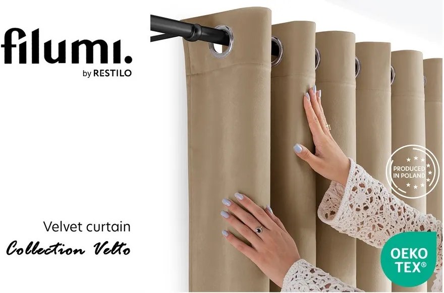 Draperie bej dimout (semi-opacă) din catifea 400x175 cm Velto – Filumi