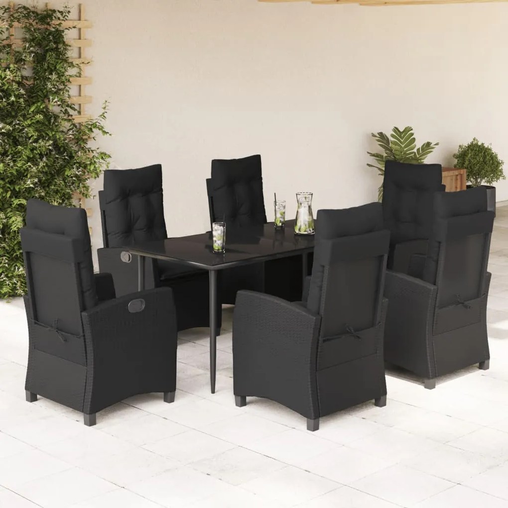 3212747 vidaXL Set mobilier de grădină cu perne, 7 piese, negru, poliratan