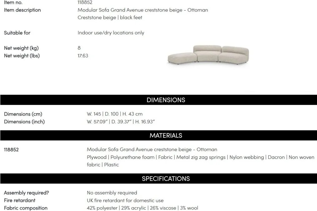 Modul pentru canapeaua design LUX Grand Avenue - Ottoman