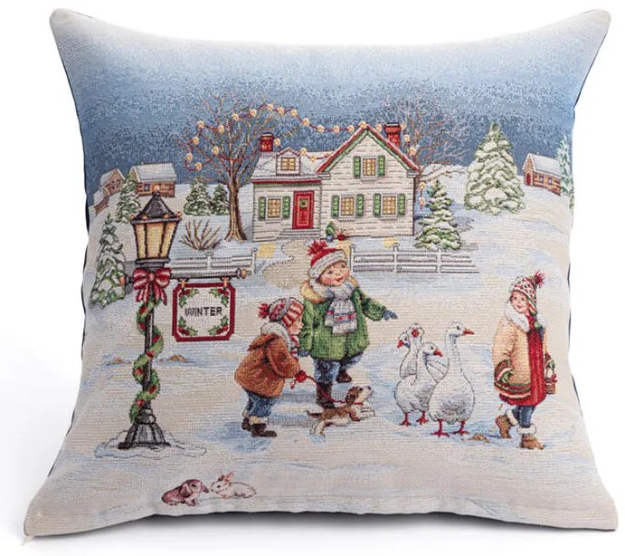 Față de pernuță tip goblen CRĂCIUN ALB 45 x 45 cm