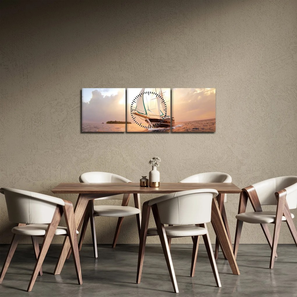 Tablou cu iaht (cu ceas) (90x30 cm)