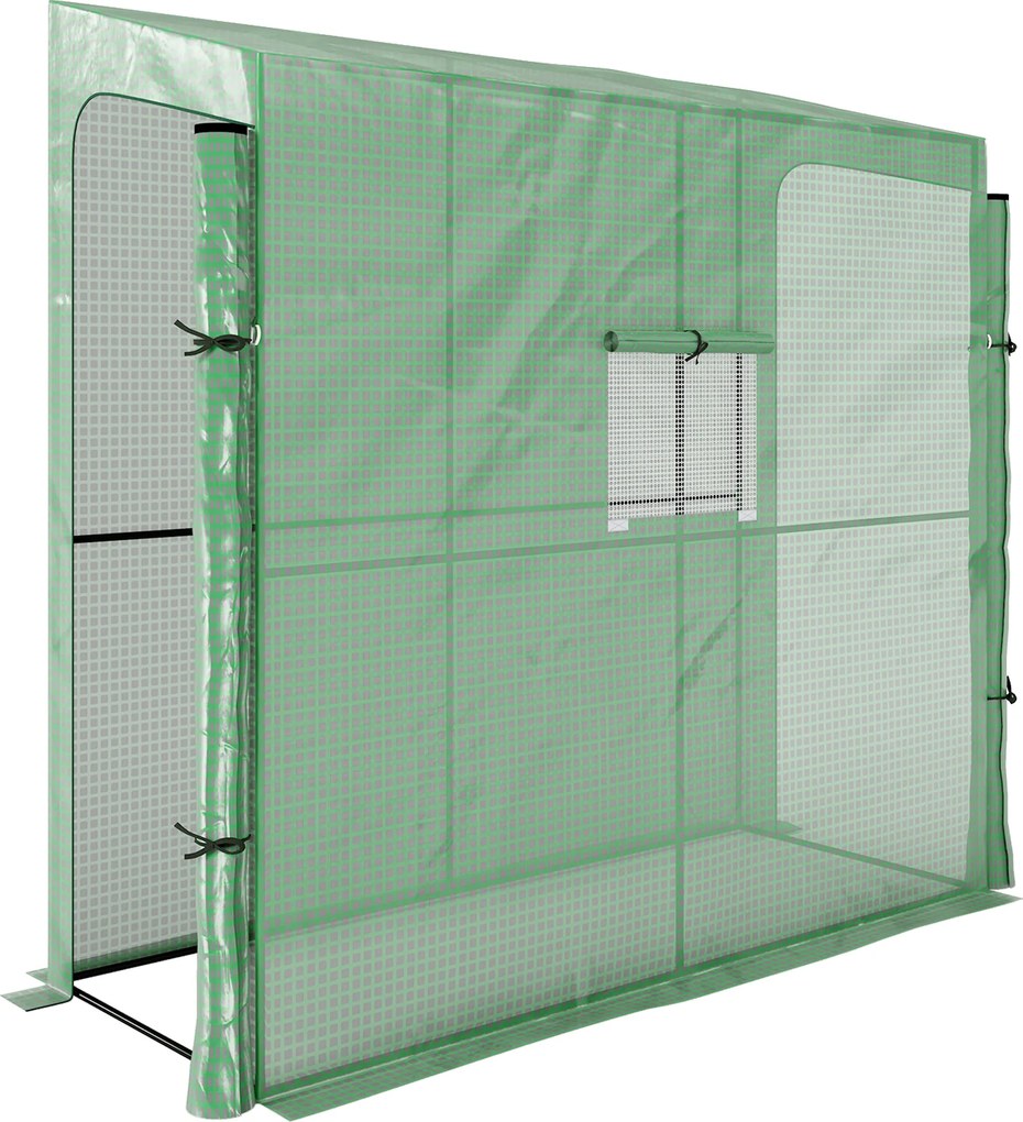 Outsunny Sera Inclinata Portabila 200x80x200cm cu 2 Usi Rulante Fereastra Plasa Verde | Aosom Romania