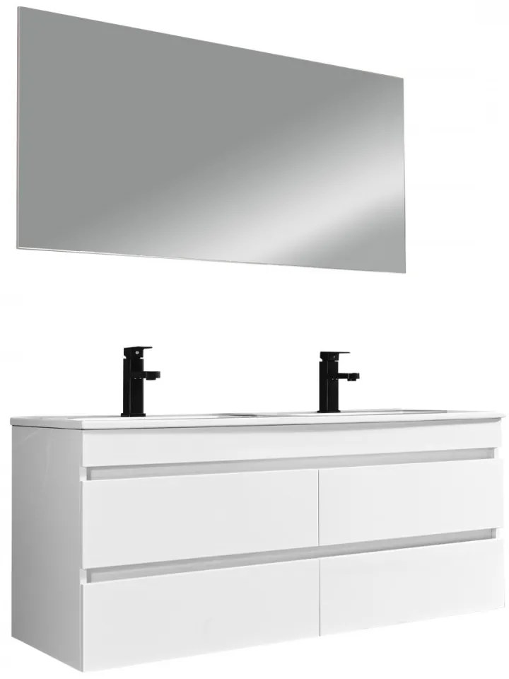 Mobilier de baie Cube 120 cm cu chiuvetă și oglindă ceramică 60x120 cm vopsit în alb lucios