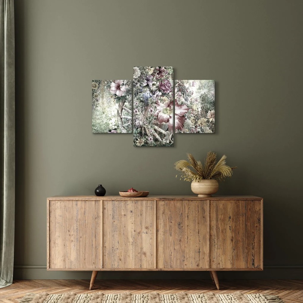 Tablou - Flori pe roata de lemn (90x60 cm)