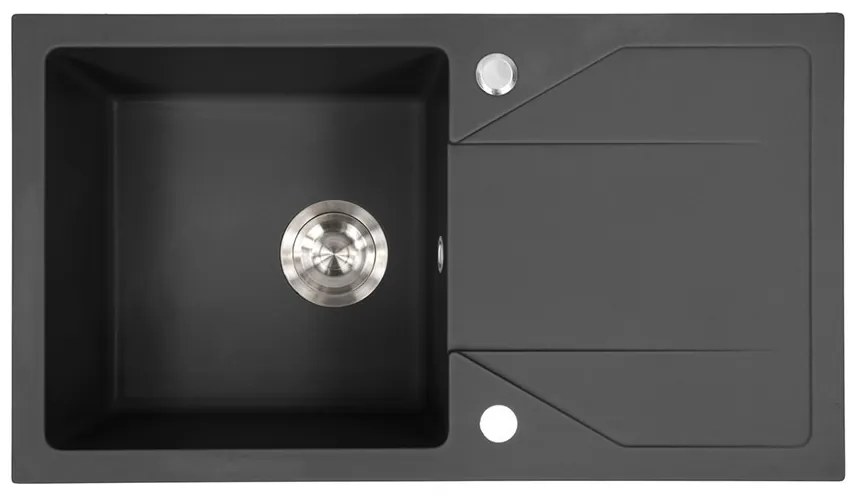 Chiuvetă Gori pătrată cu o singură lavoar și scurgător din granit, neagră