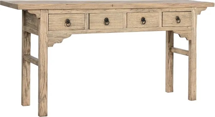 Consolă din lemn masiv cu 4 sertare, stil rustic vintage, „Étable”