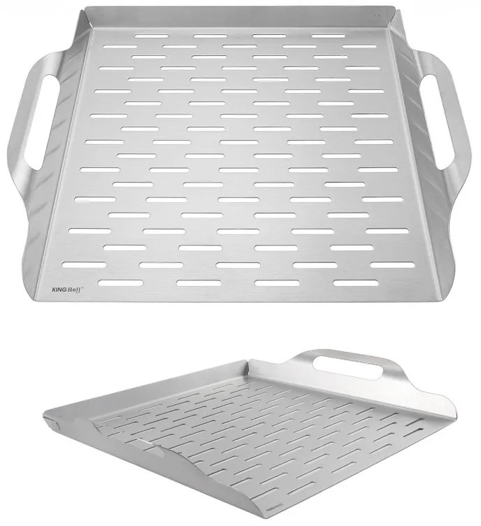 Tava pentru gratar Kinghoff KH 1917, 37x31 cm, Otel inoxidabil, Perforata, Margini înalte, Inox