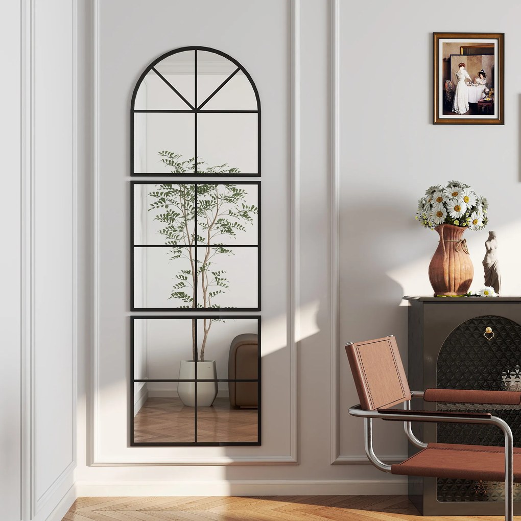 HOMCOM Oglindă murală arhitectonică 60 x 180 cm fereastră cu cadru metalic, pentru salon, dormitor, hol, negru | Aosom Romania
