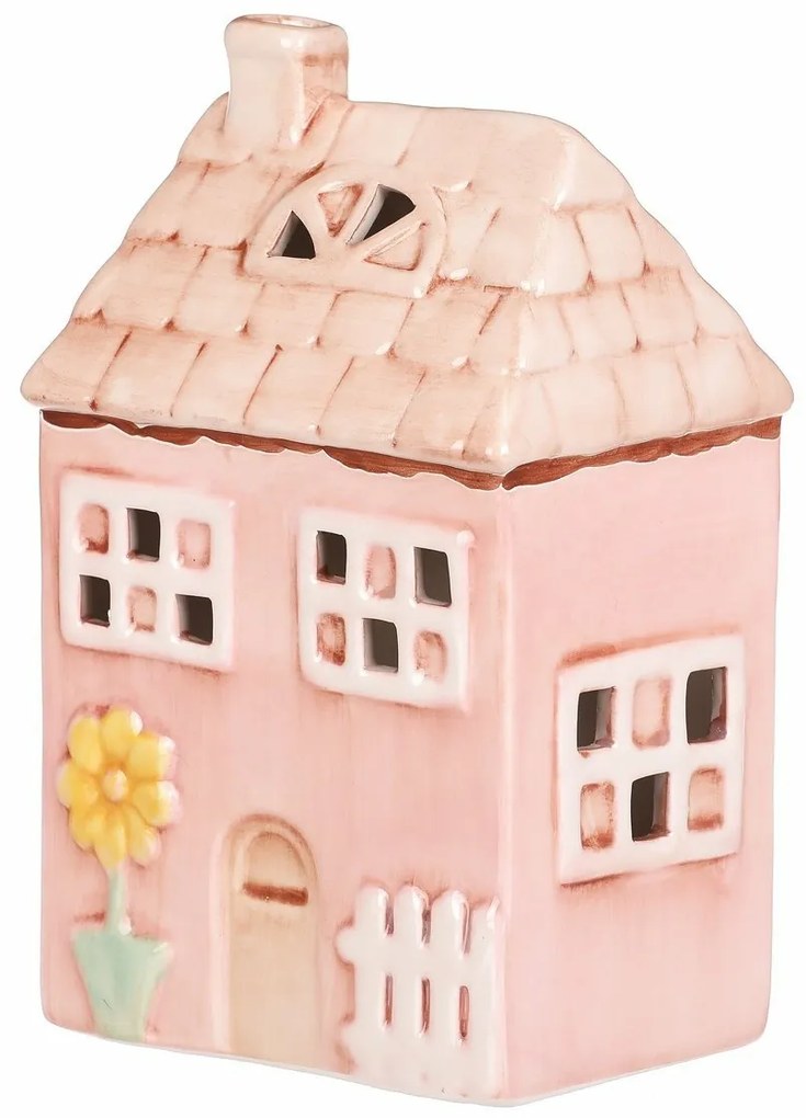 Căsuță din ceramică cu LED, 12 x 9 x 18 cm,primăvară, roz