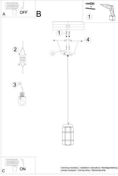 Lustră pe cablu Sollux SL.1263 GOTTO 1xE27/15W/230V negru