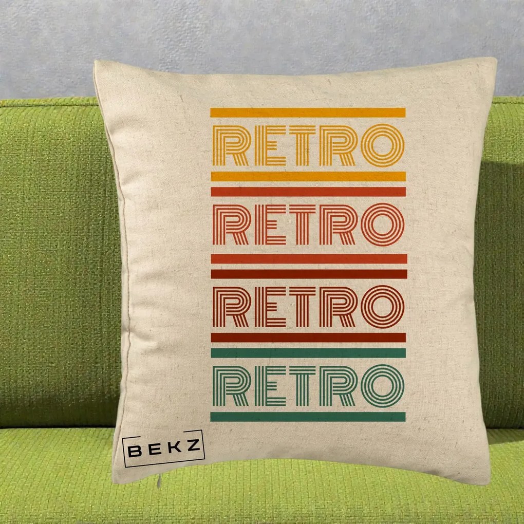 Perna decorativa RETRO Text Multicolor, 40x40 cm cu Umplutura, Bej, BEKZ