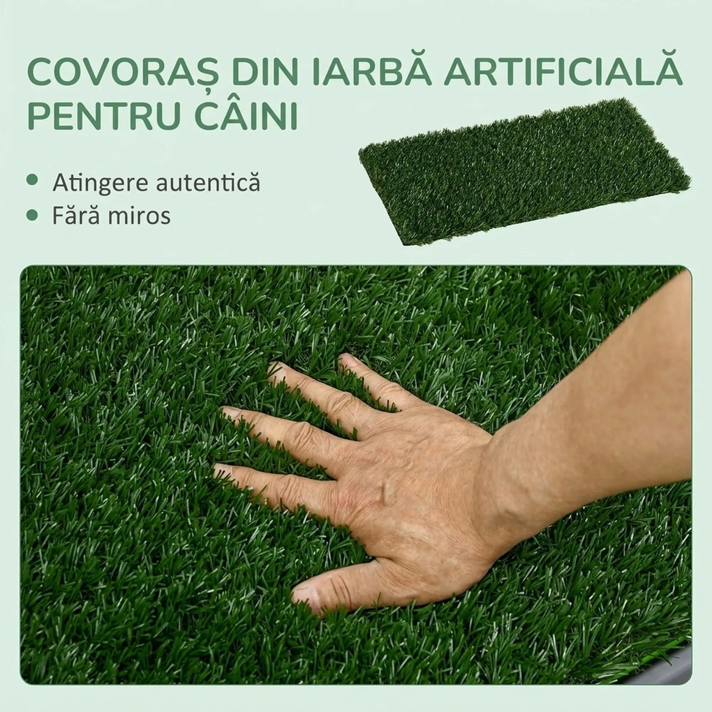 PawHut Toaletă pentru Câini cu Gazon Sintetic, Iarbă de Schimb și Tavă Inferioară pentru Interior și Exterior, 67x41x3.5 cm | Aosom Romania