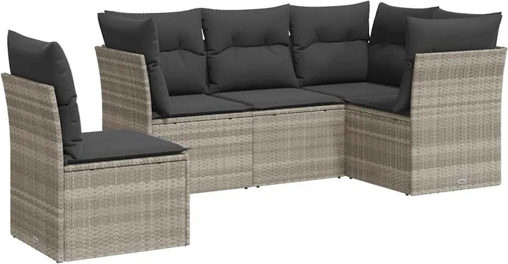 vidaXL Set canapele de grădină cu perne, 5 piese gri deschis poliratan