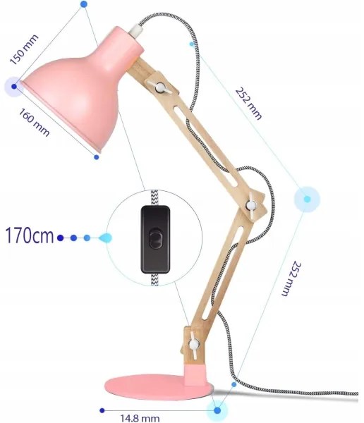 Lampă de masă 1 x E27, 40 W, 230 V, roz