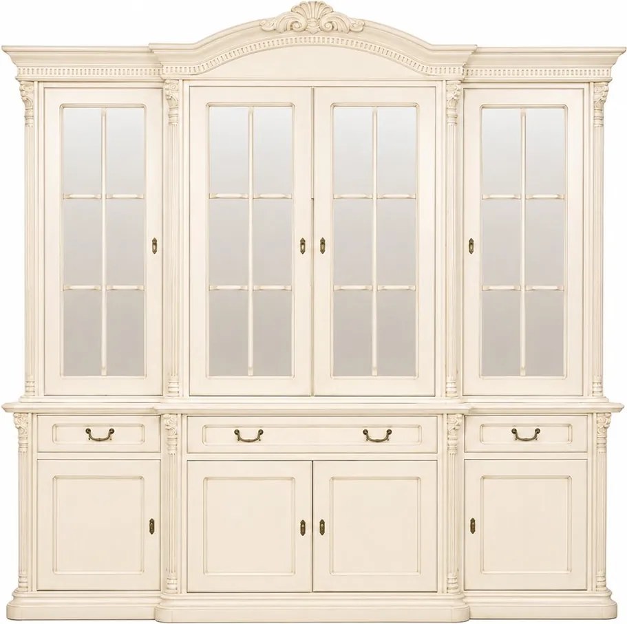 Bufet lemn masiv Briston cu Vitrină 4 Uși, 229.5 × 56.5 × 230 cm