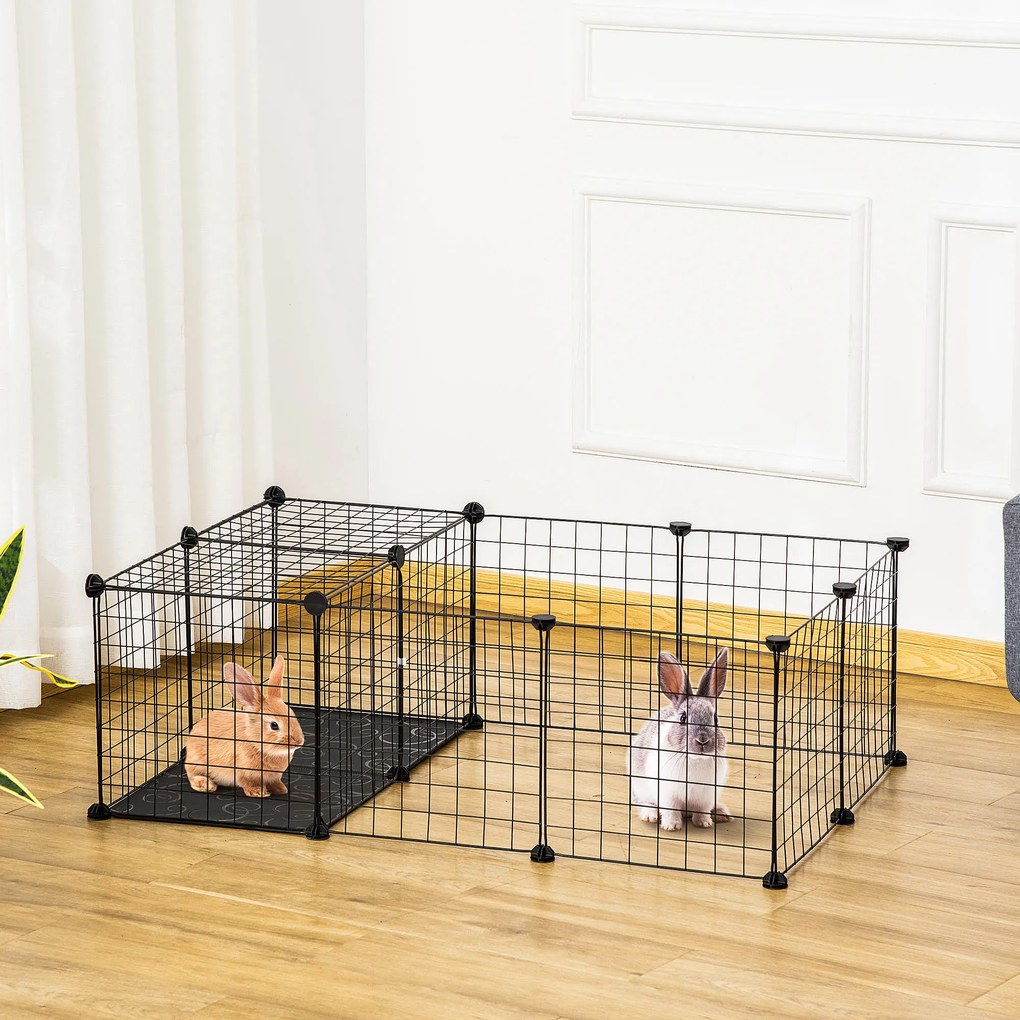 PawHut Țarc Modular pentru Iepuri și Porcușori de Guineea, cu Accesorii, 105x70x35 cm, Negru | Aosom Romania