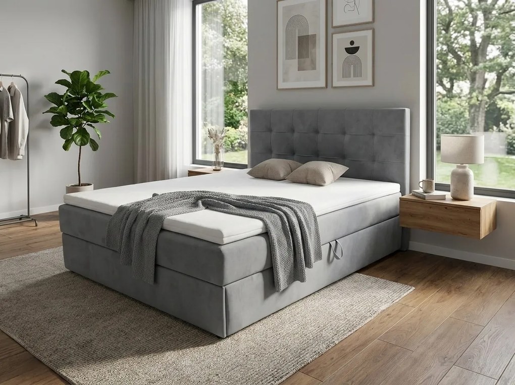Pat tapițat boxspring DIRELIS TRINITY 160x200 cm gri Saltea: Saltea cu arcuri Bonell