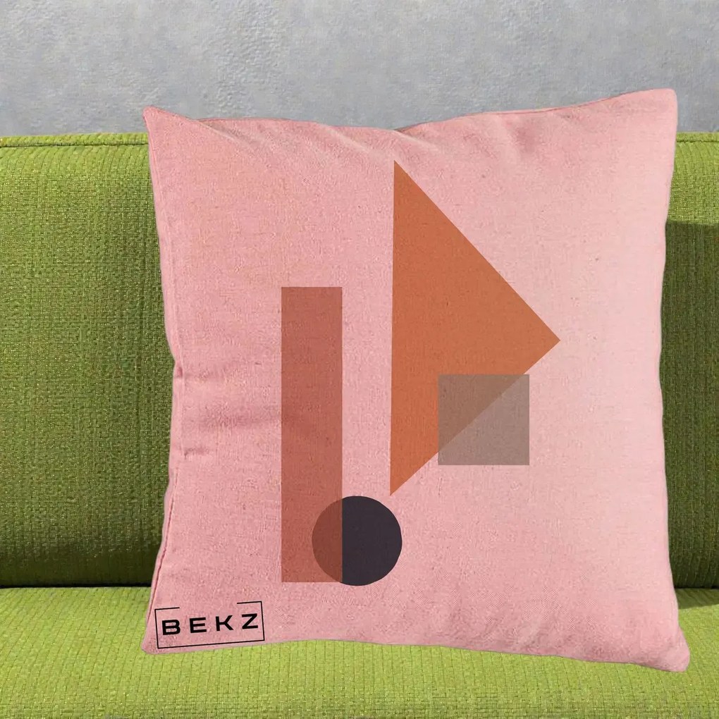 Perna Decorativa Geometric Bauhaus Triunghi, 40x40 cm, Roz, Husa Detasabila, Perna Inclusa, BEKZ®