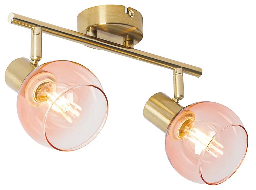 Spotlight Art Deco auriu cu sticlă roz 2 lumini - Vidro