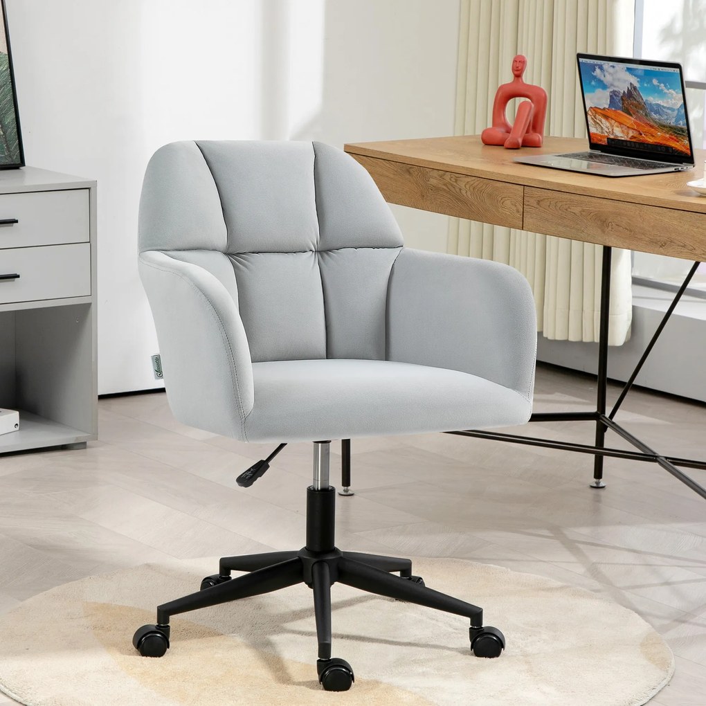 Vinsetto Scaun de birou, ergonomic, reglabil în înălțime, rotativ, cu aspect de catifea, până la 120 kg, Hellgrau | Aosom Romania