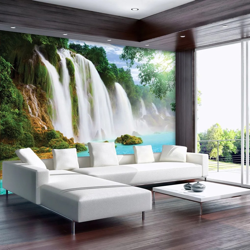 Fototapet - Cascada, munții și râu (152,5x104 cm)
