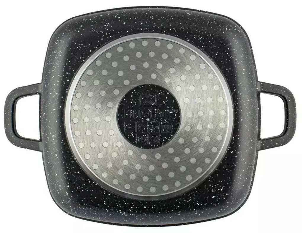Oală pătrată cu capac 24x24 cm, 4.4L – Kinghoff KH 1603, cu strat antiaderent marmură, neagră, ideală pentru gătit fără ulei