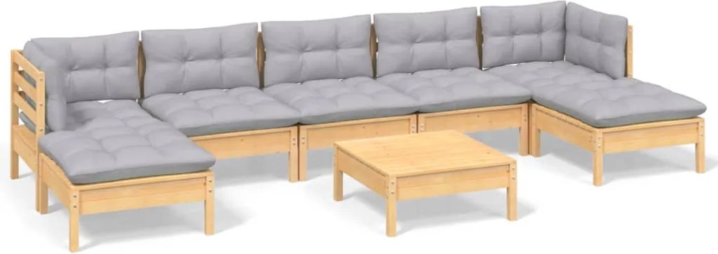 vidaXL Set mobilier de grădină cu perne, 8 piese, gri, lemn de pin