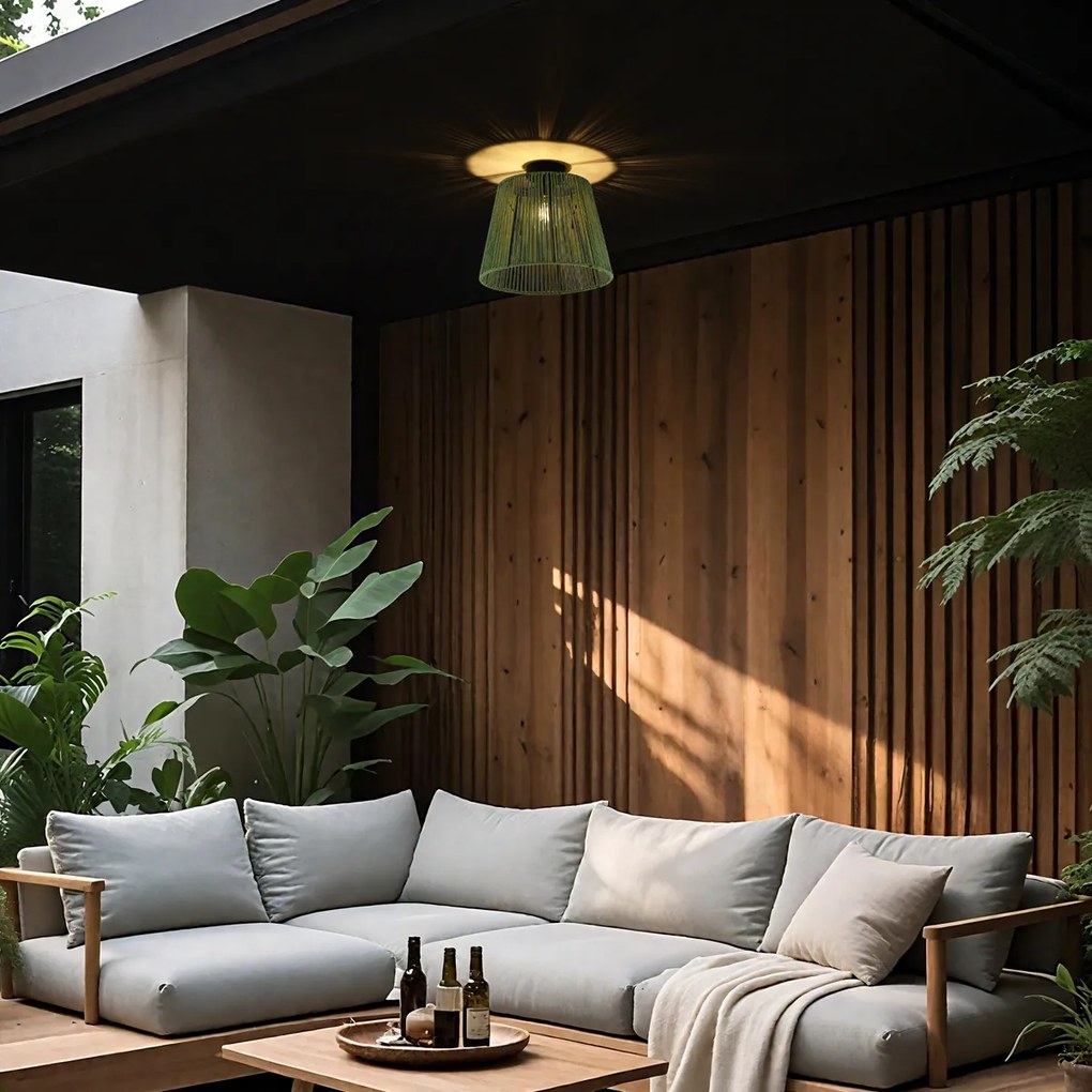 Plafonieră de exterior Japandi cu frânghie verde IP54 - Jayla