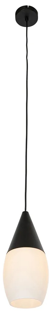 Lampă modernă cu pandantiv neagră cu sticlă opalescentă - Drop