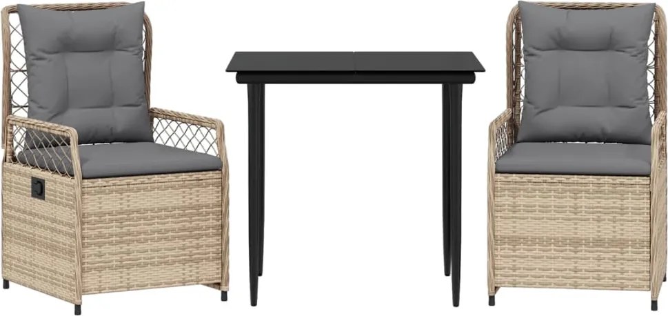 vidaXL Set mobilier de grădină cu perne, 3 piese, bej, poliratan