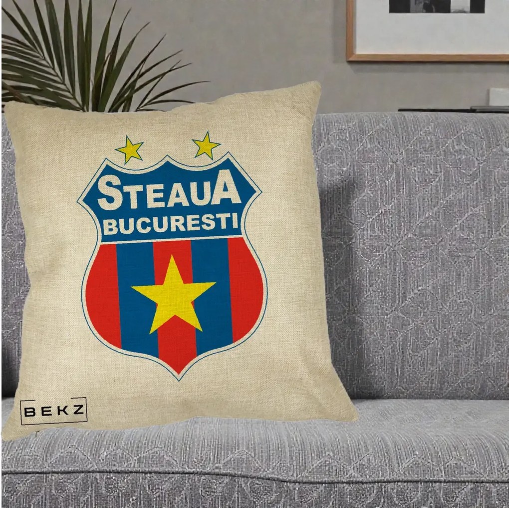 Perna Personalizata Steaua Bucuresti Fotbal, 40x40 cm, Crem, Husa Detasabila, Perna Inclusa, BEKZ®