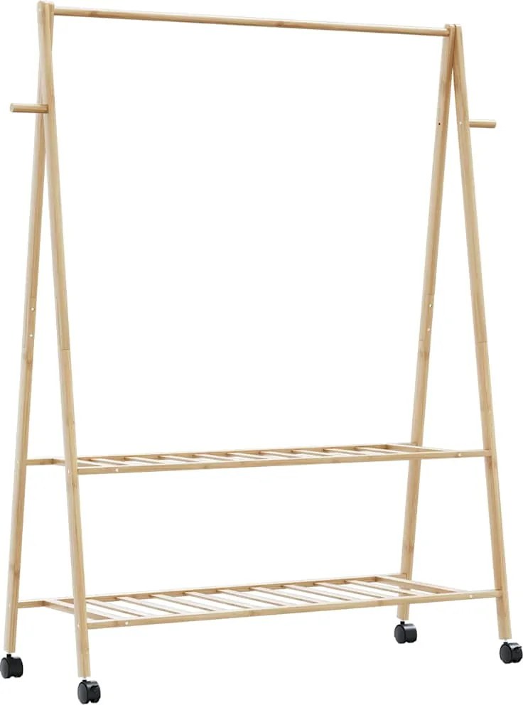 vidaXL Suport pentru haine cu rafturi și roți 132x45,5x155,5 cm bambus
