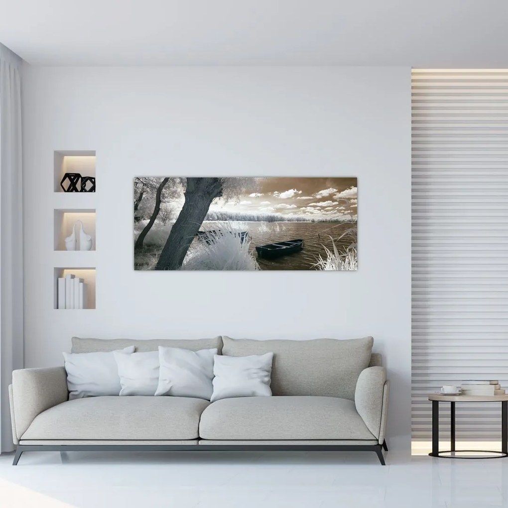 Tablou cu barca pe lac (120x50 cm)
