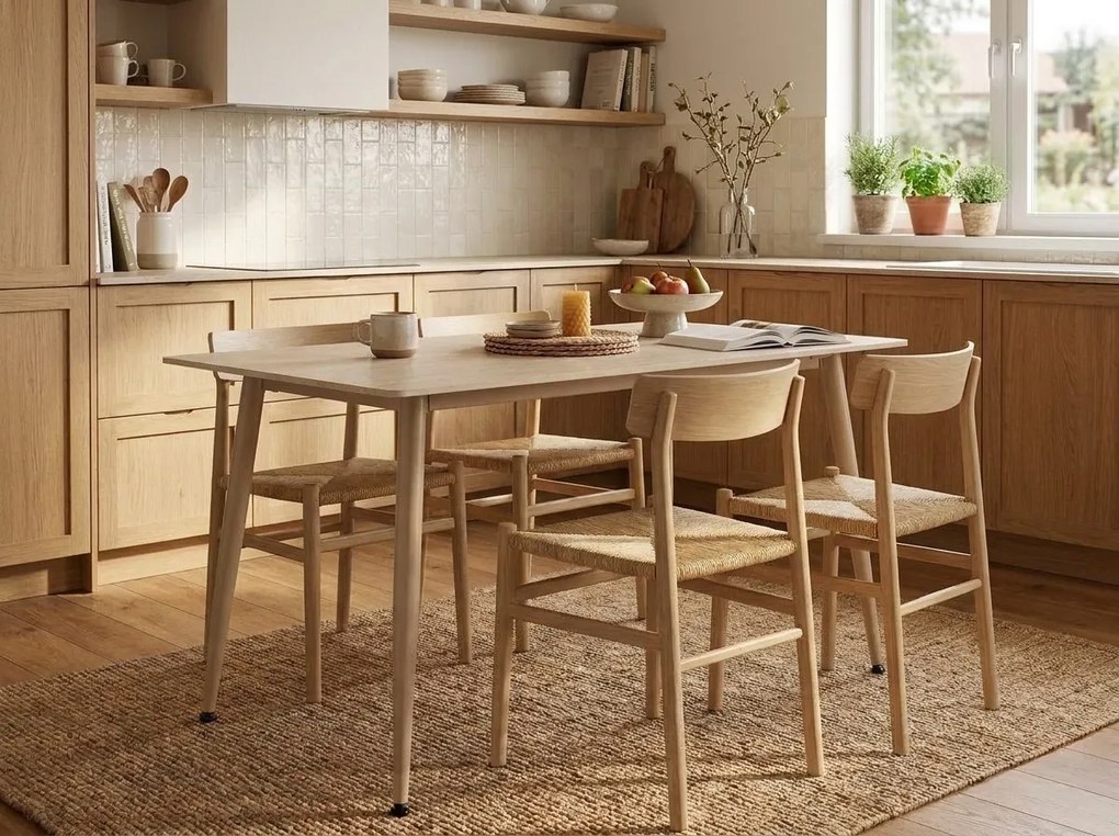 Masa de dining TALVEN cu blat ceramic din travertin 130x70 cm, travertin/casmir