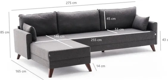 Colțar în L RIGA, antracit, orientare stânga