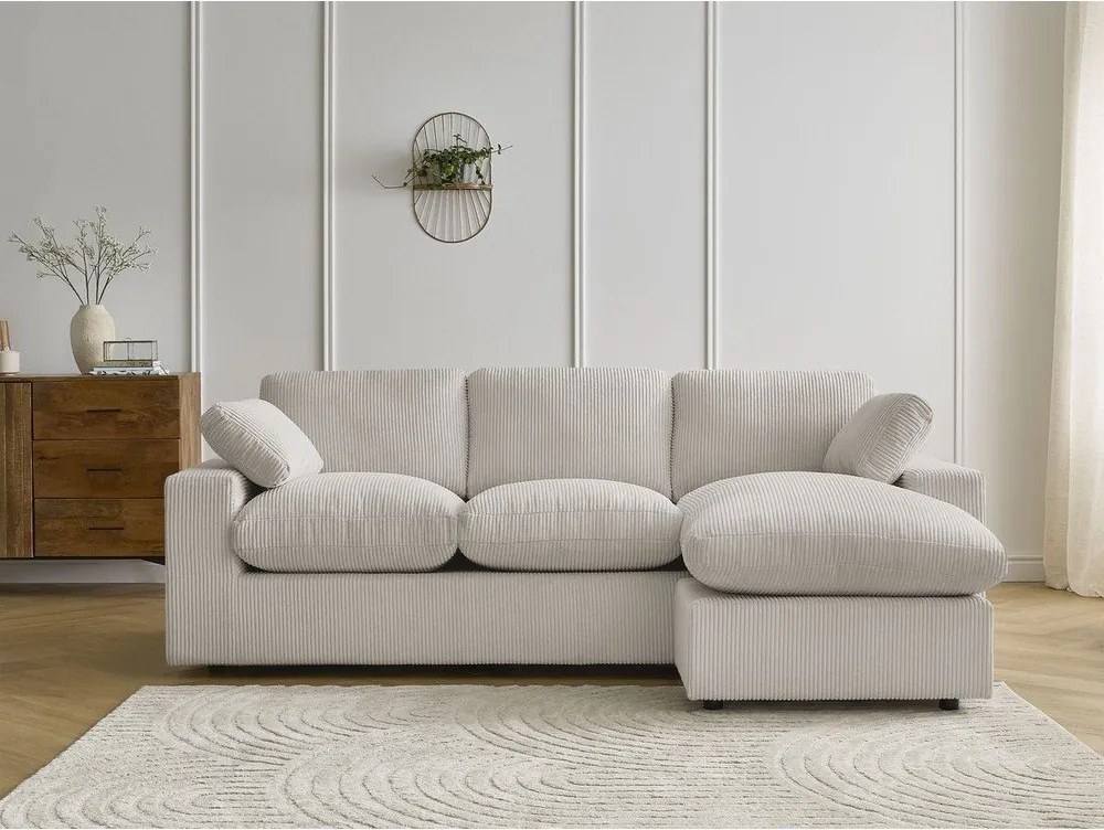 Colțar bej cu tapițerie din catifea reiată Belair – Bobochic Paris