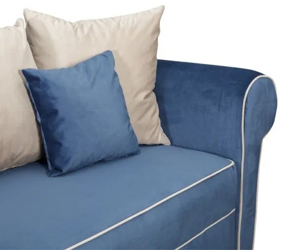 Canapea Extensibila Cu 3 Locuri Sofia, Albastru Si Bej, Lada Depozitare, 251 x 105 x 75 Cm