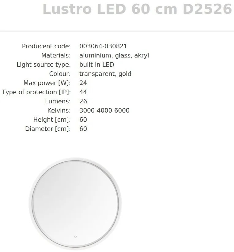 Oglinda baie cu iluminat LED IP44 Mirror LED 60cm