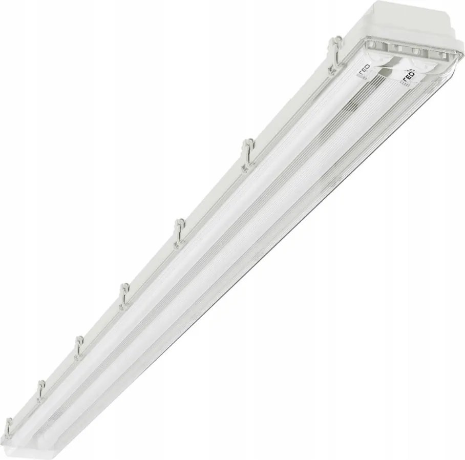 Corp de iluminat tehnic LED T8, 2 x soclu G13, 20 W, 230 V, 6500 K, 120 cm, IP65, alb