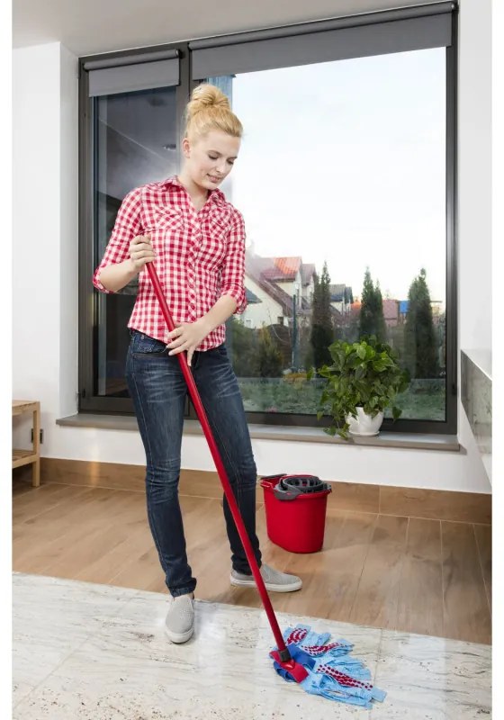 Set de curățat podele Vileda Super Mocio, 3 bucăți, 10 l, mecanism de scurgere, roșu