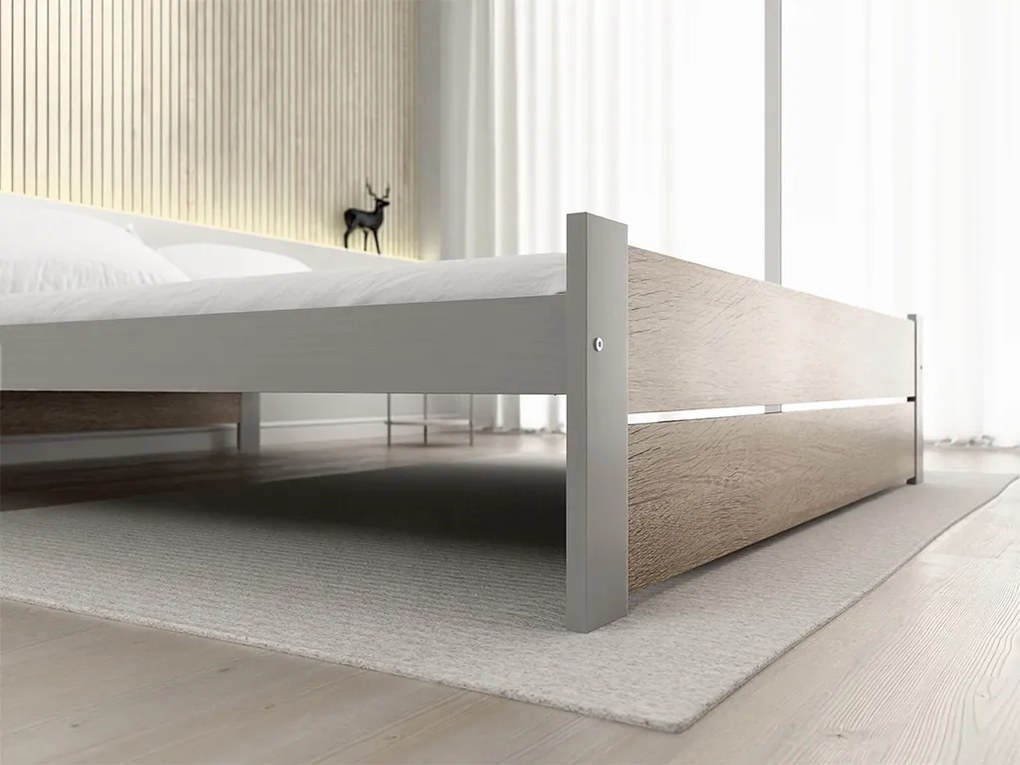 Pat IKAROS DOUBLE 160 x 200 cm, stejar sonoma/gri Saltele: Cu saltele Coco Maxi 20 cm, Somiera pat: Cu lamele drepte