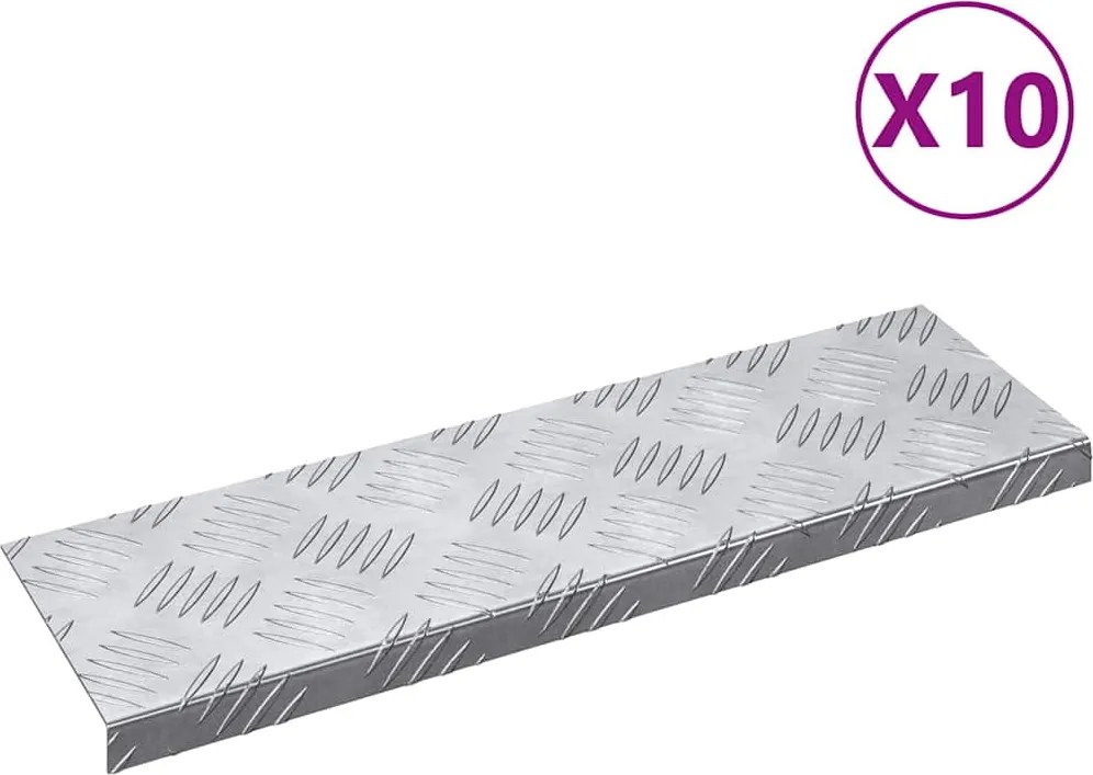 vidaXL Trepte Dreptunghiular 10 pcs Argintiu 60 x 18 x 2,5 cm Aluminiu