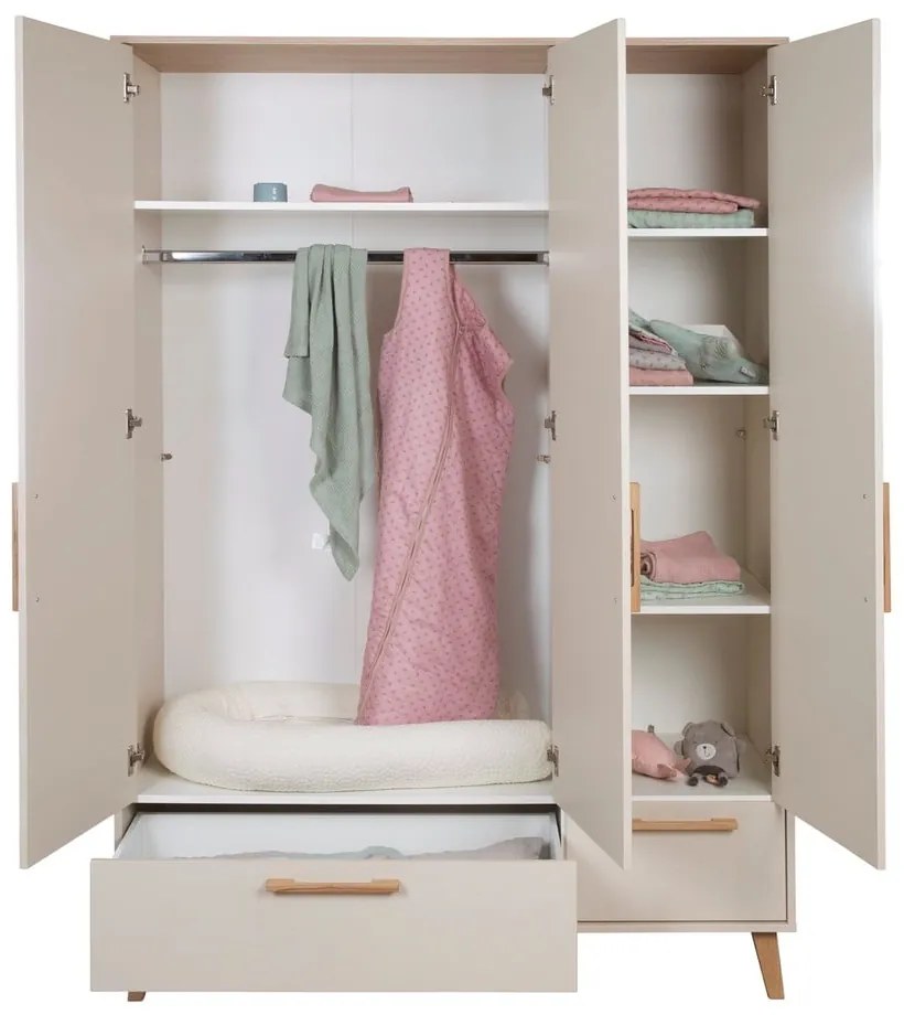 Șifonier de copii crem/în culoare naturală cu aspect de lemn de stejar 138x200x55 cm Jil – Roba